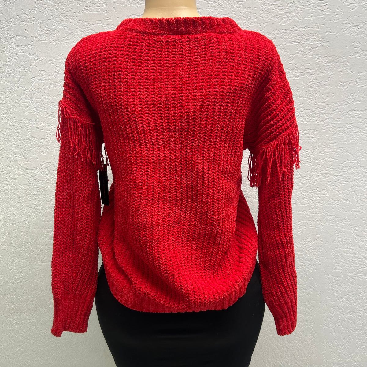 No Boundaries XL Chenille Fringe Red Sweater