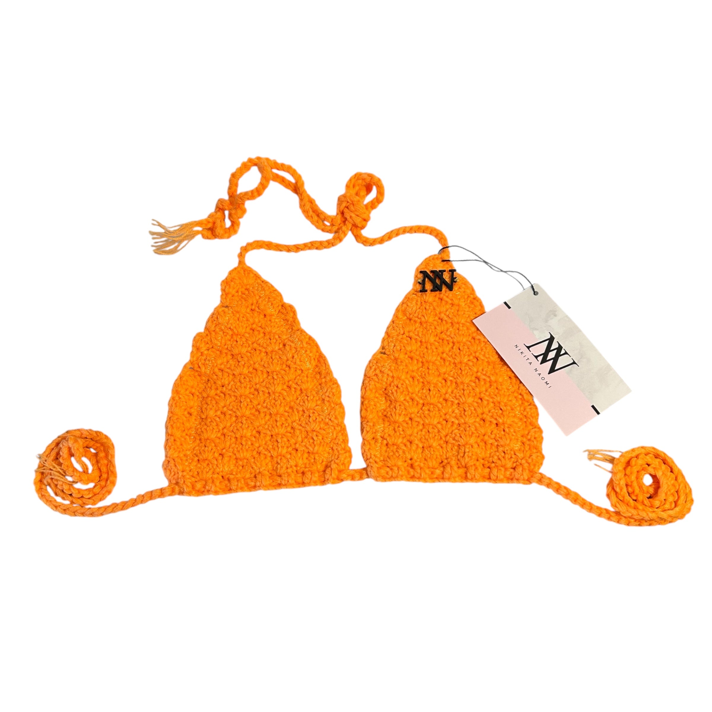 Orange Shell Triangle Handmade Crochet Bikini Top by Nikita Naomi
