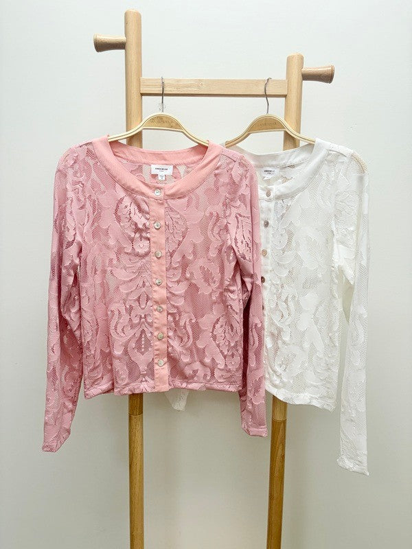 Floral Jacquard Lace Button-down Top