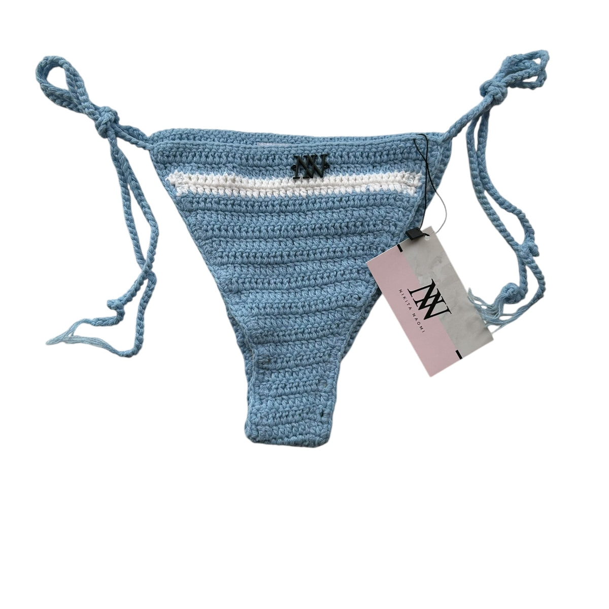 Sky Blue and White Striped Crochet Bikini Bottom by Nikita Naomi