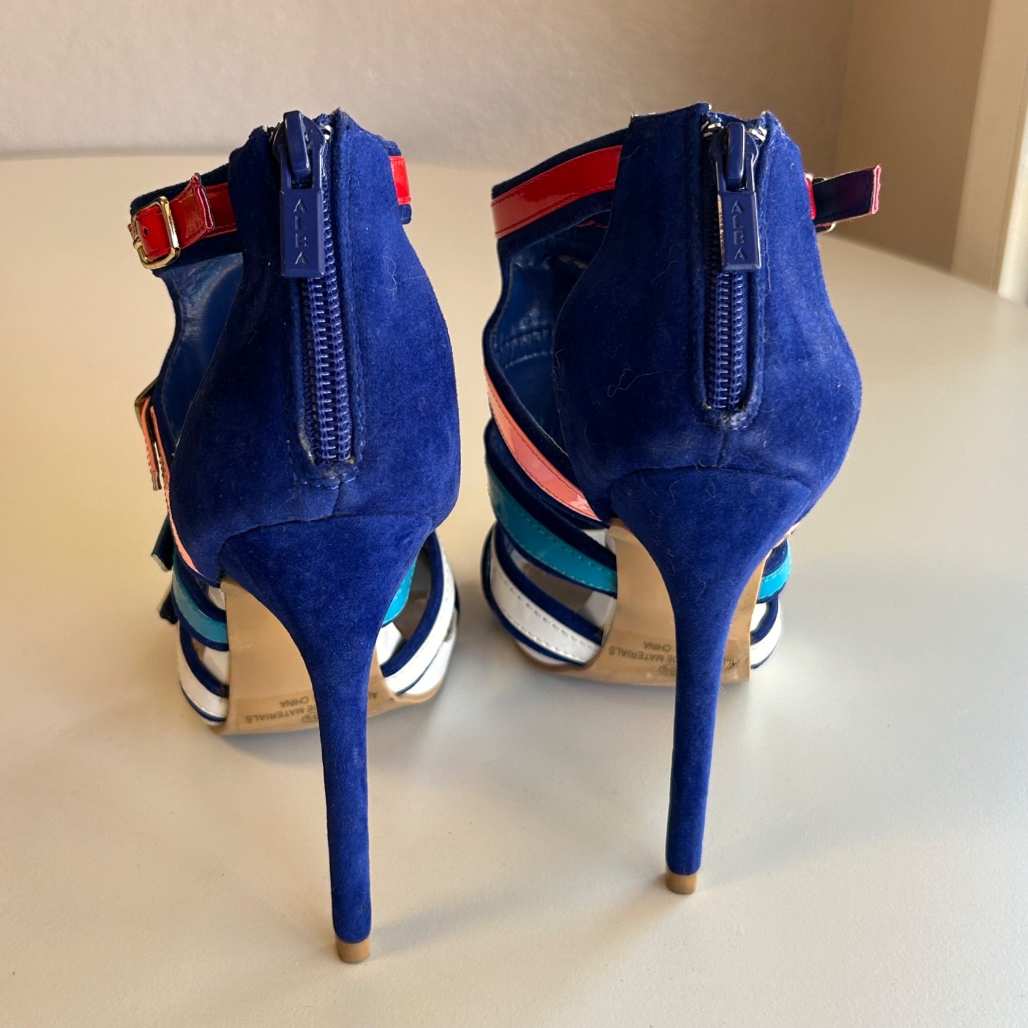 Alba Strappy High Heel Sandals Multicolor Buckle Design Size 6.5