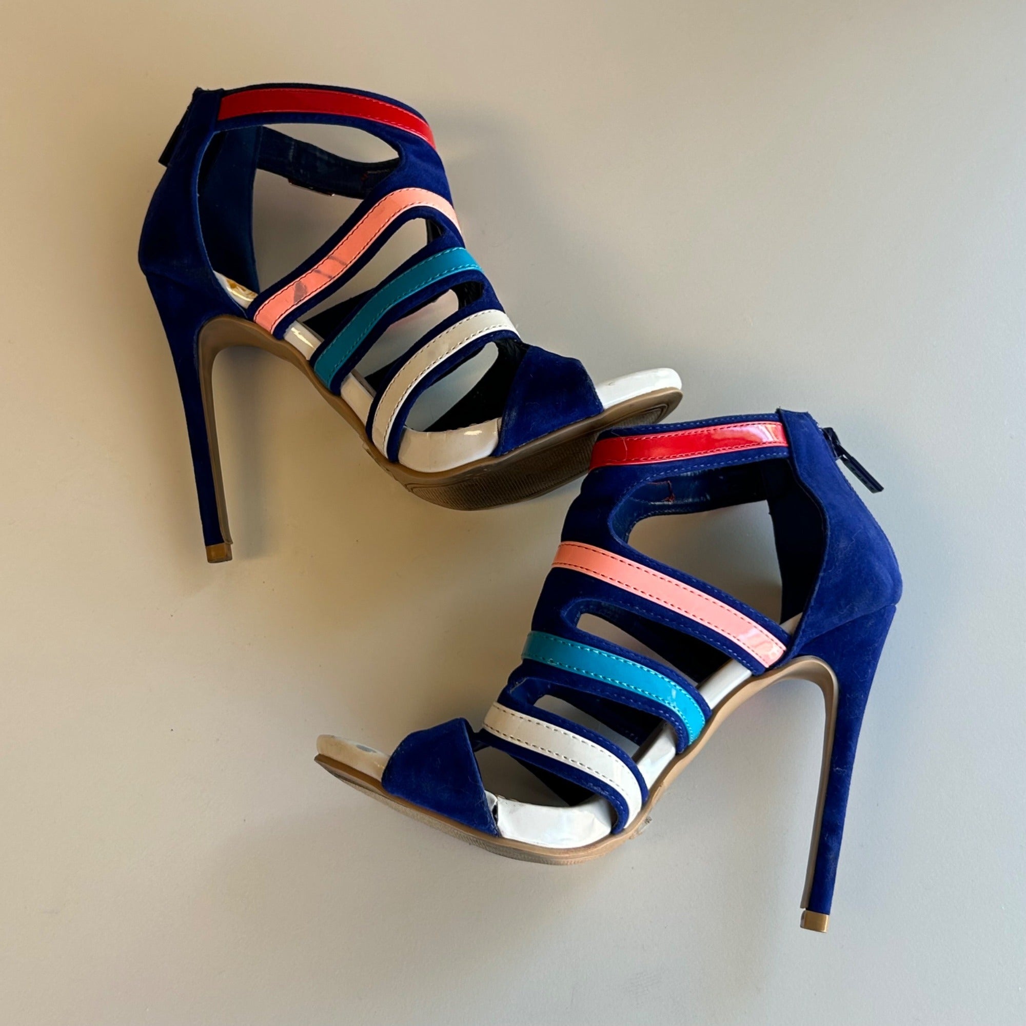 Alba Strappy High Heel Sandals Multicolor Buckle Design Size 6.5