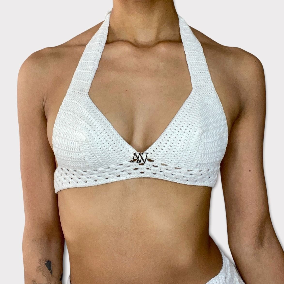 White Square Bralette Handmade Crochet Bikini Top by Nikita Naomi