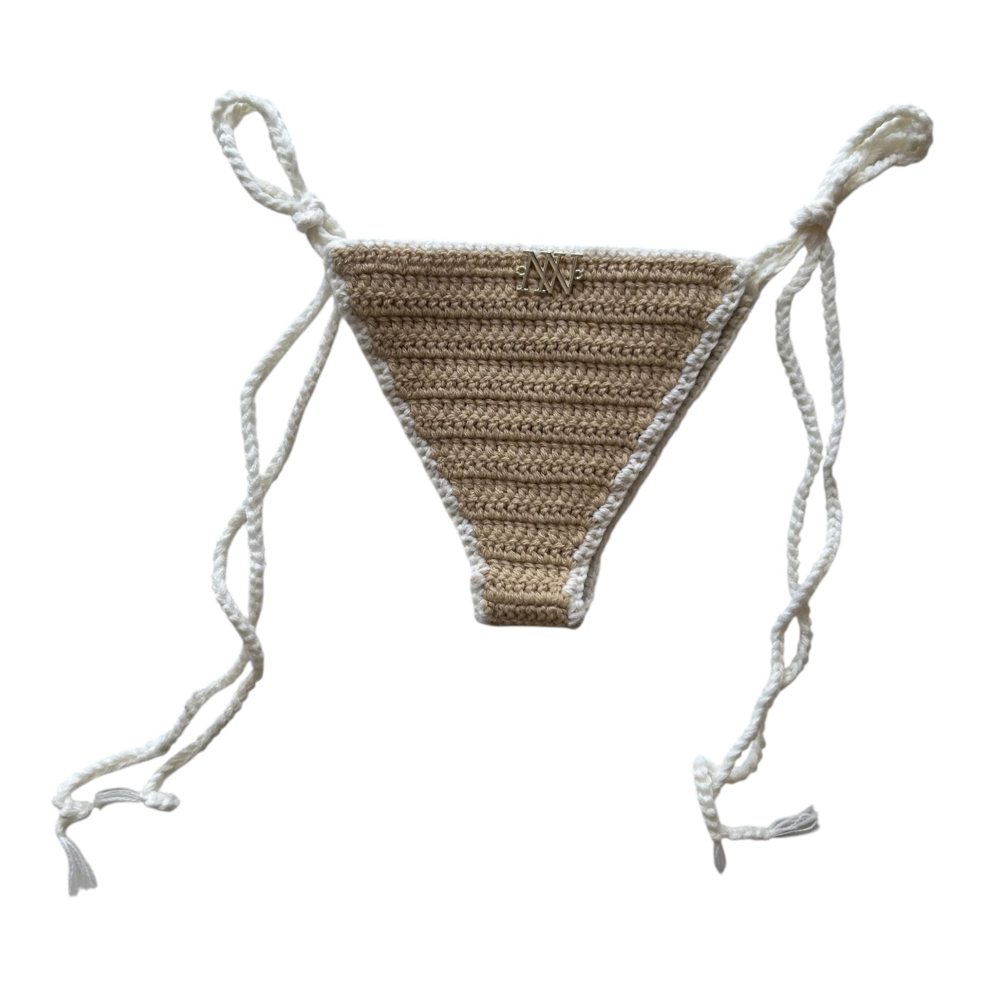 Beige with White Border Mini Crochet Bikini Bottom by Nikita Naomi