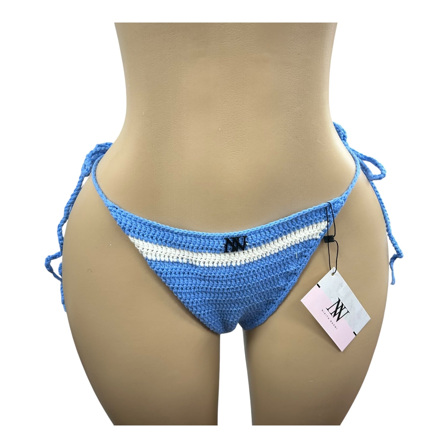 Blue and White Striped Crochet Bikini Bottom by Nikita Naomi