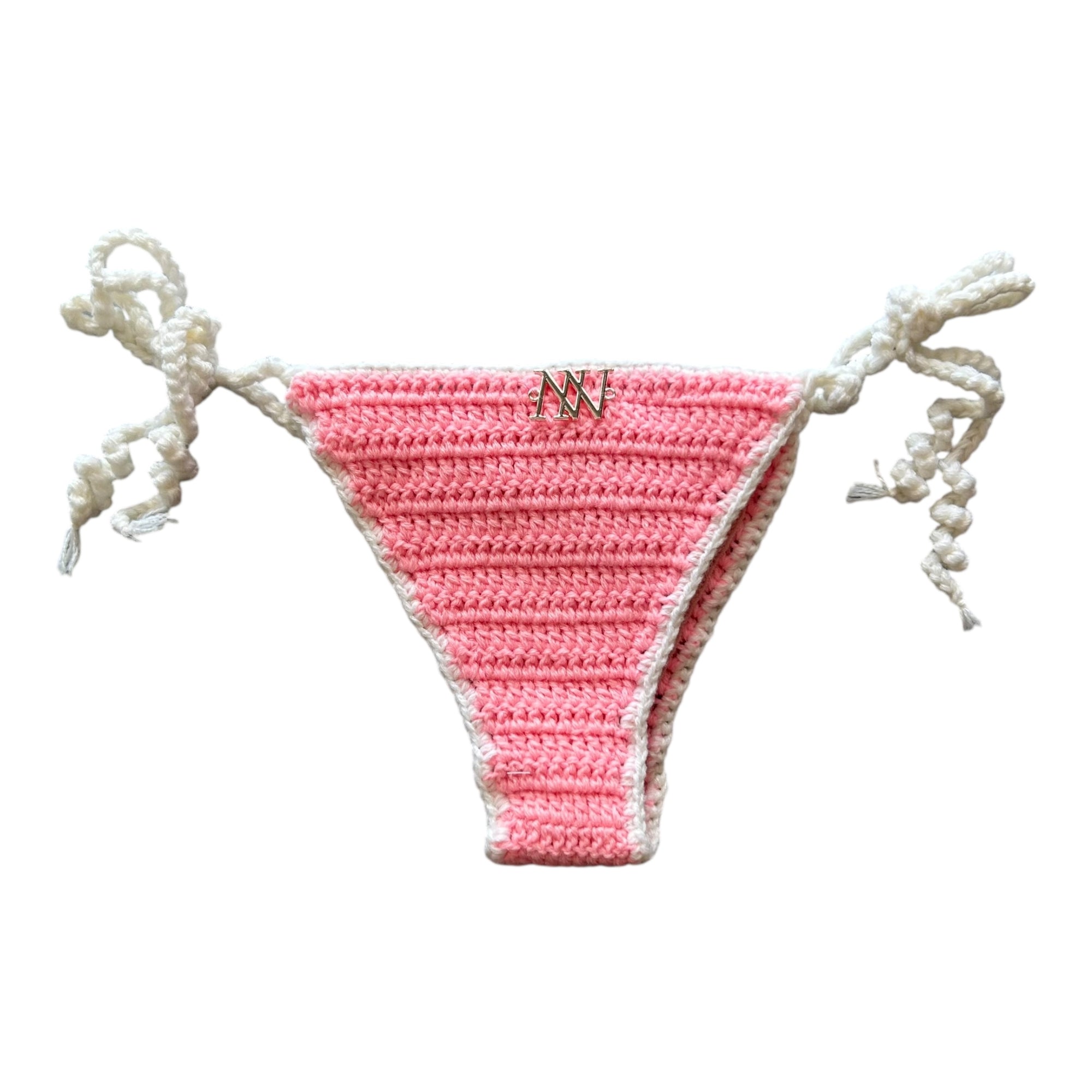 Pink with White Border Mini Crochet Bikini Bottom by Nikita Naomi