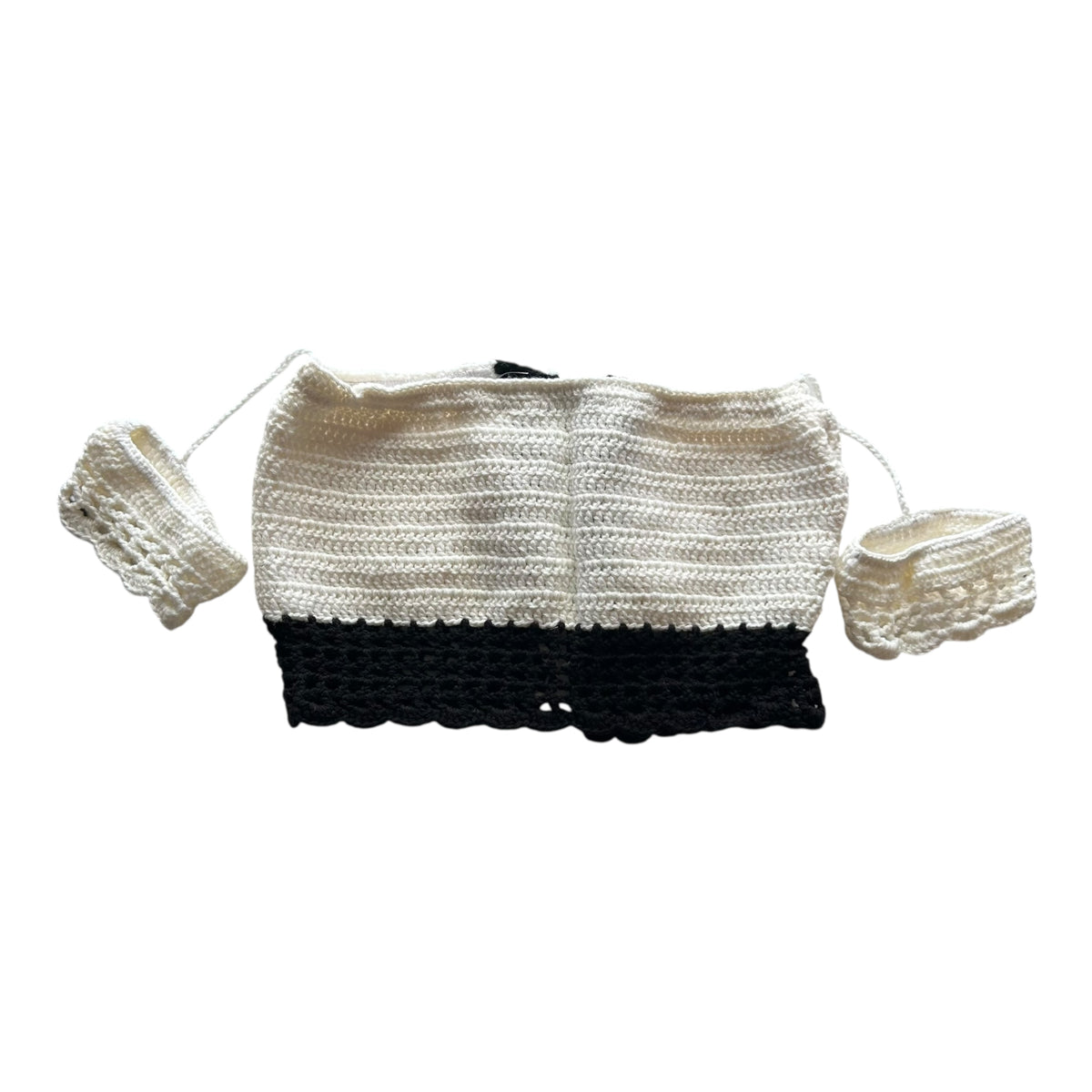 White with Black Off the Shoulder Crochet Crop Top by Nikita Naomi