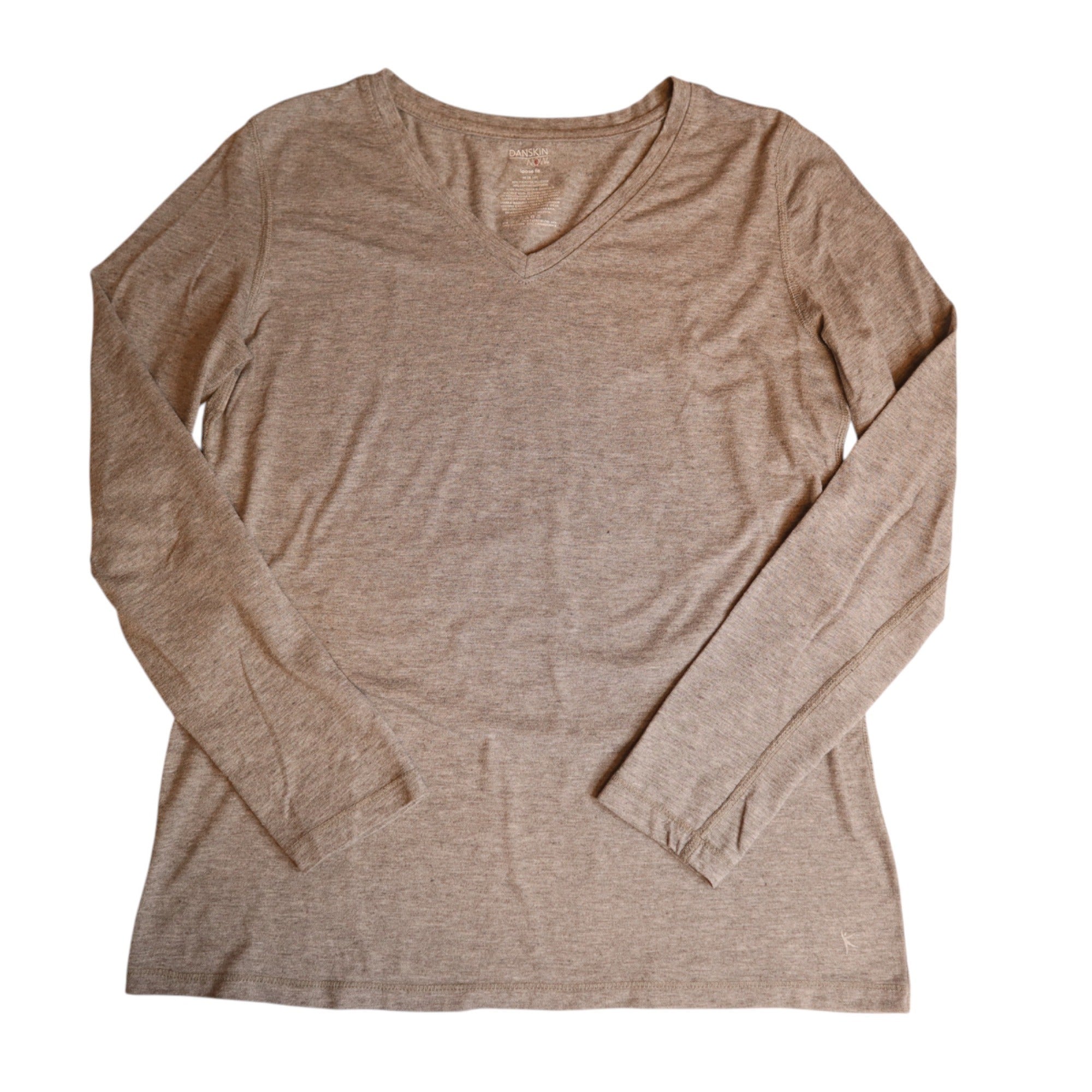 Danskin Now Women's Loose Fit V-Neck Long Sleeve T-Shirt Gray Size Medium