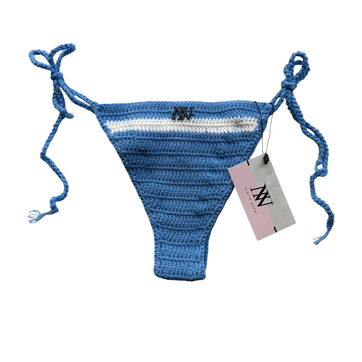 Blue and White Striped Crochet Bikini Bottom by Nikita Naomi