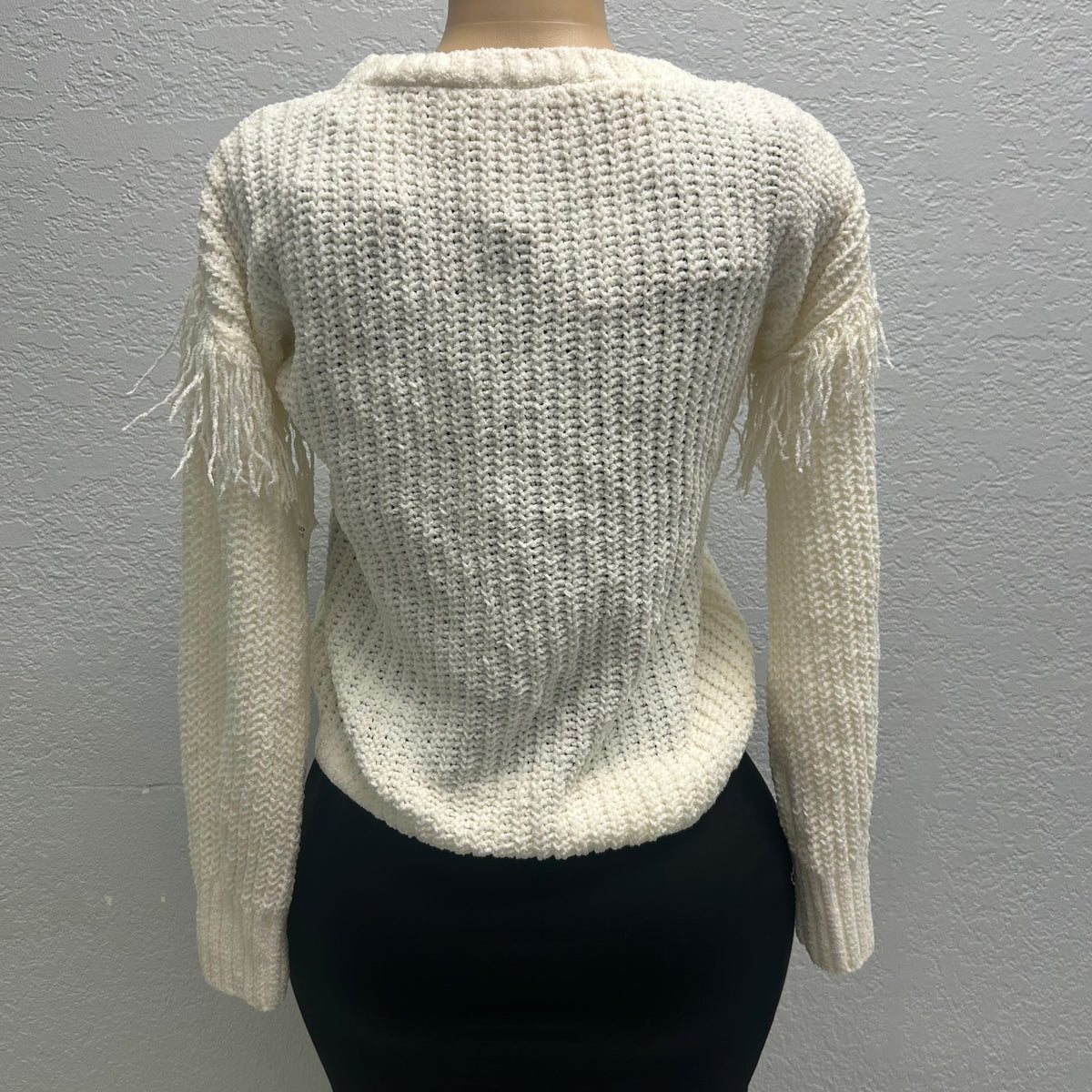 No Boundaries Large Chenille Fringe Sweater, White