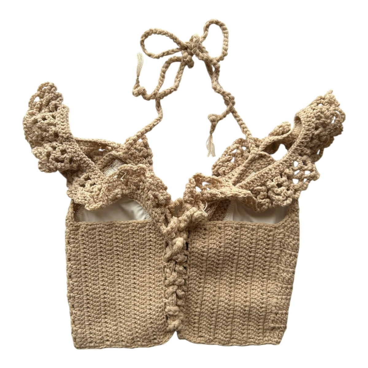 Beige Ocean Crest Crochet Bralette Top by Nikita Naomi