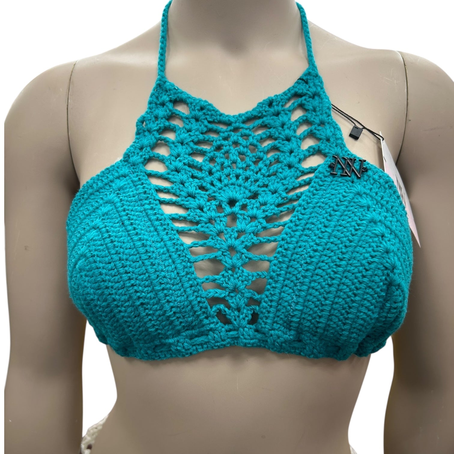 Teal Pineapple Halter Crochet Bikini Top by Nikita Naomi