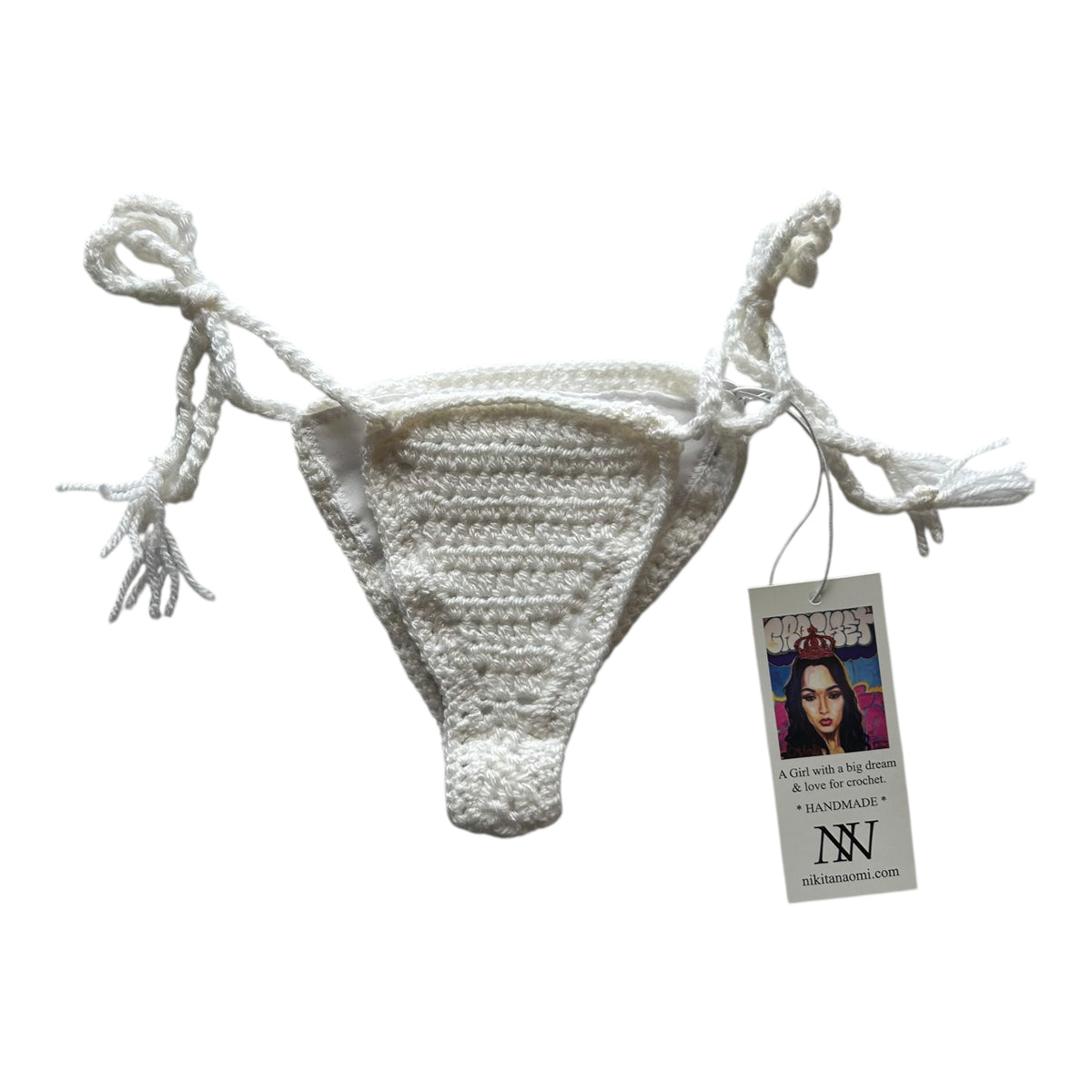White Thong Crochet Bikini Bottom by Nikita Naomi