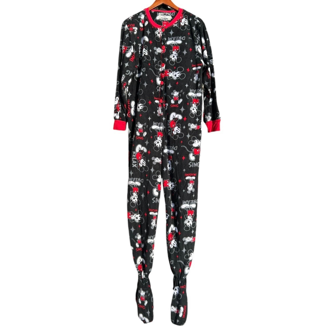 Disney "Dream" Mickey Mouse Sleepwear Adult Large Black Onesie Footed Pajamas