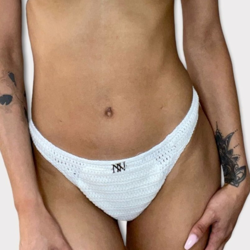 White Hipster Pull Up Crochet Bikini Bottom by Nikita Naomi