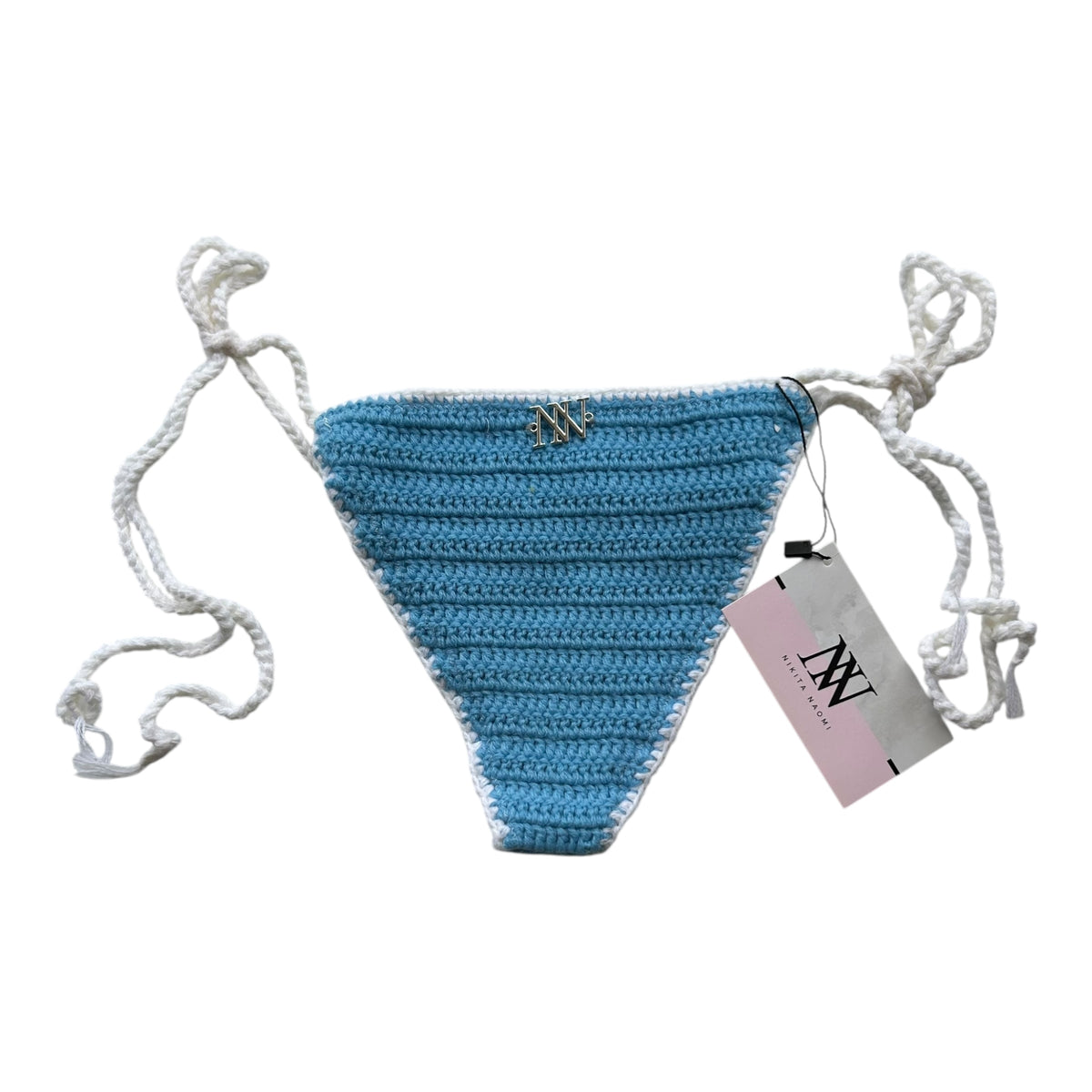 Sky Blue with White Border Mini Crochet Bikini Bottom by Nikita Naomi