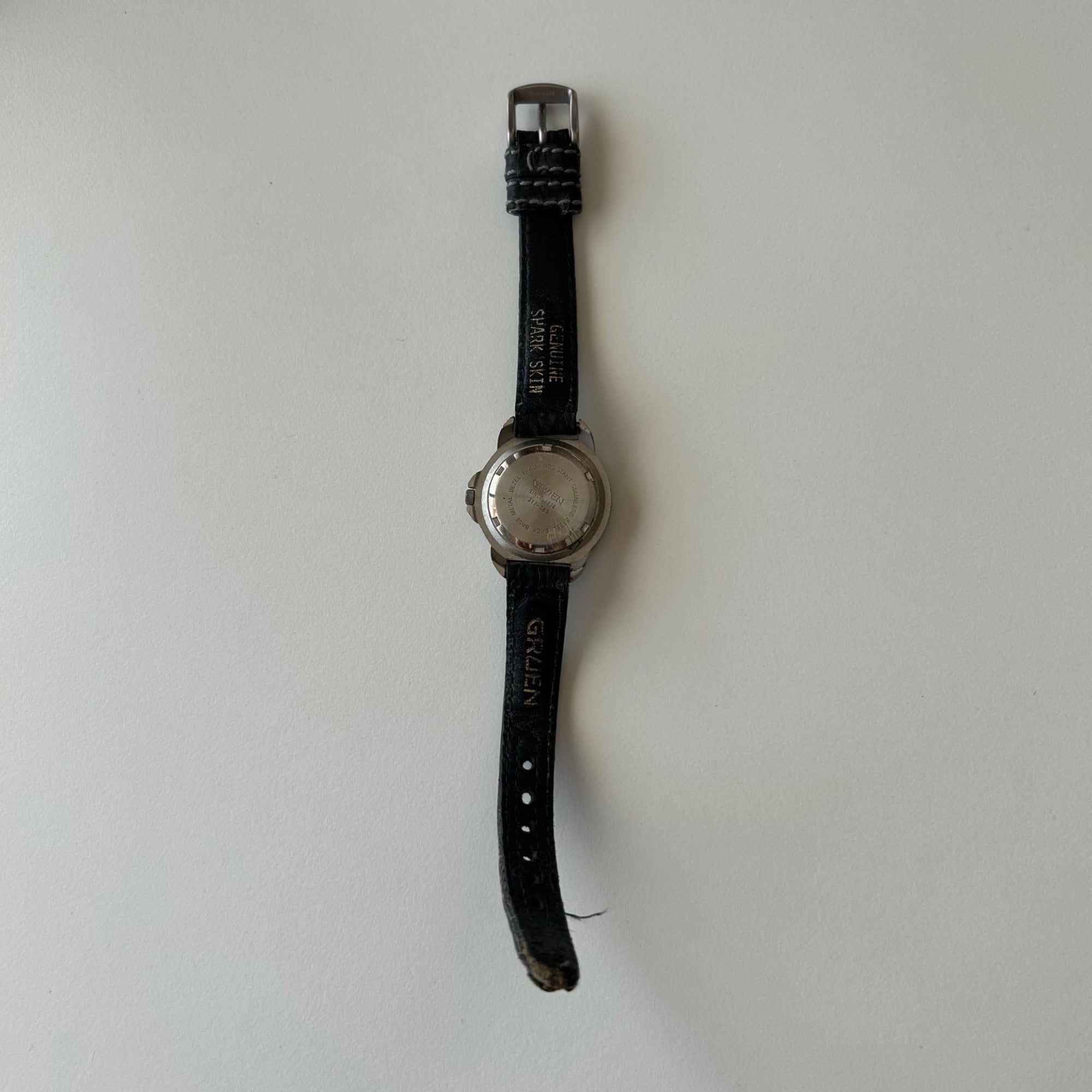 Gruen Womens Stainless Steel Watch With Orange Dial & Black Leather Band