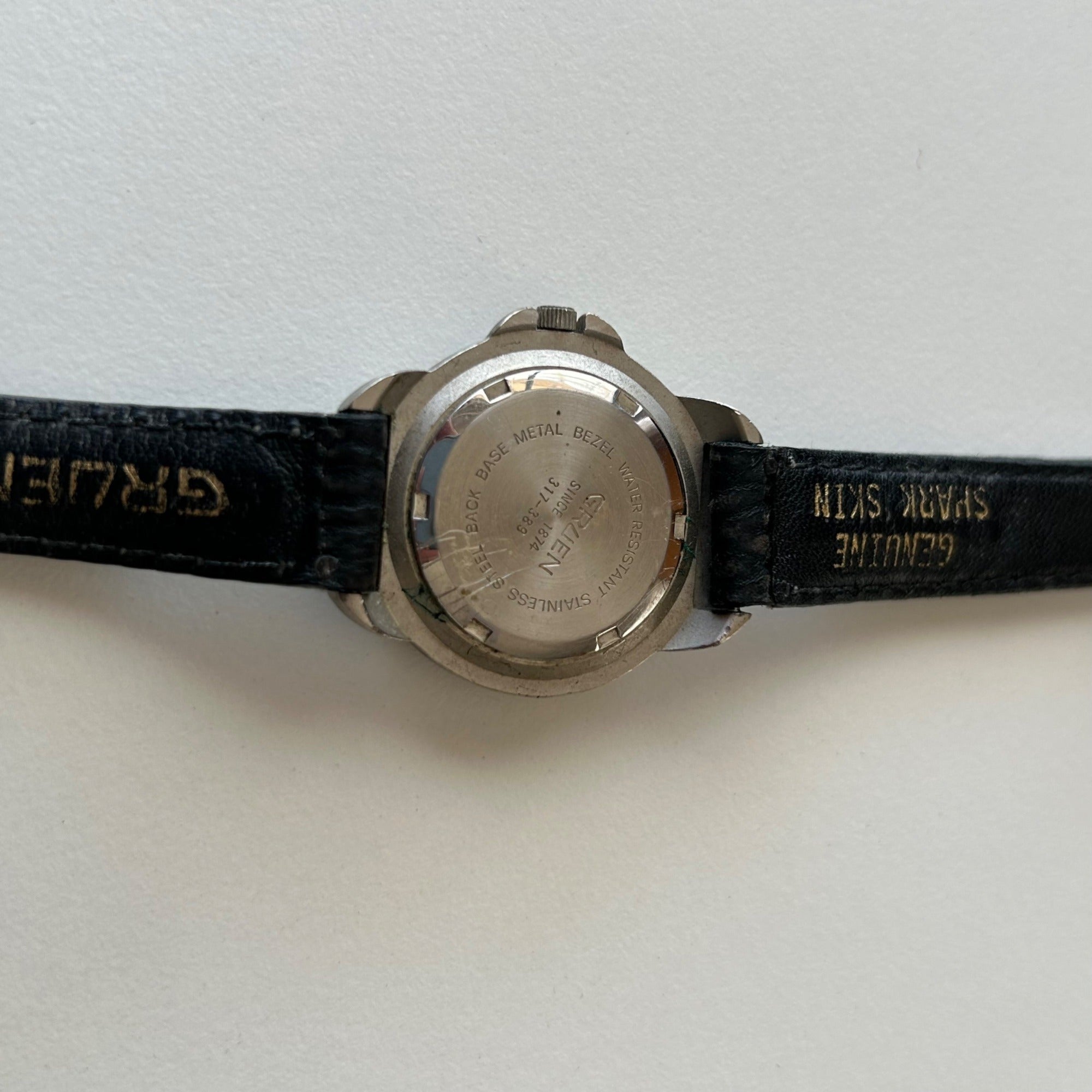 Gruen Womens Stainless Steel Watch With Orange Dial & Black Leather Band
