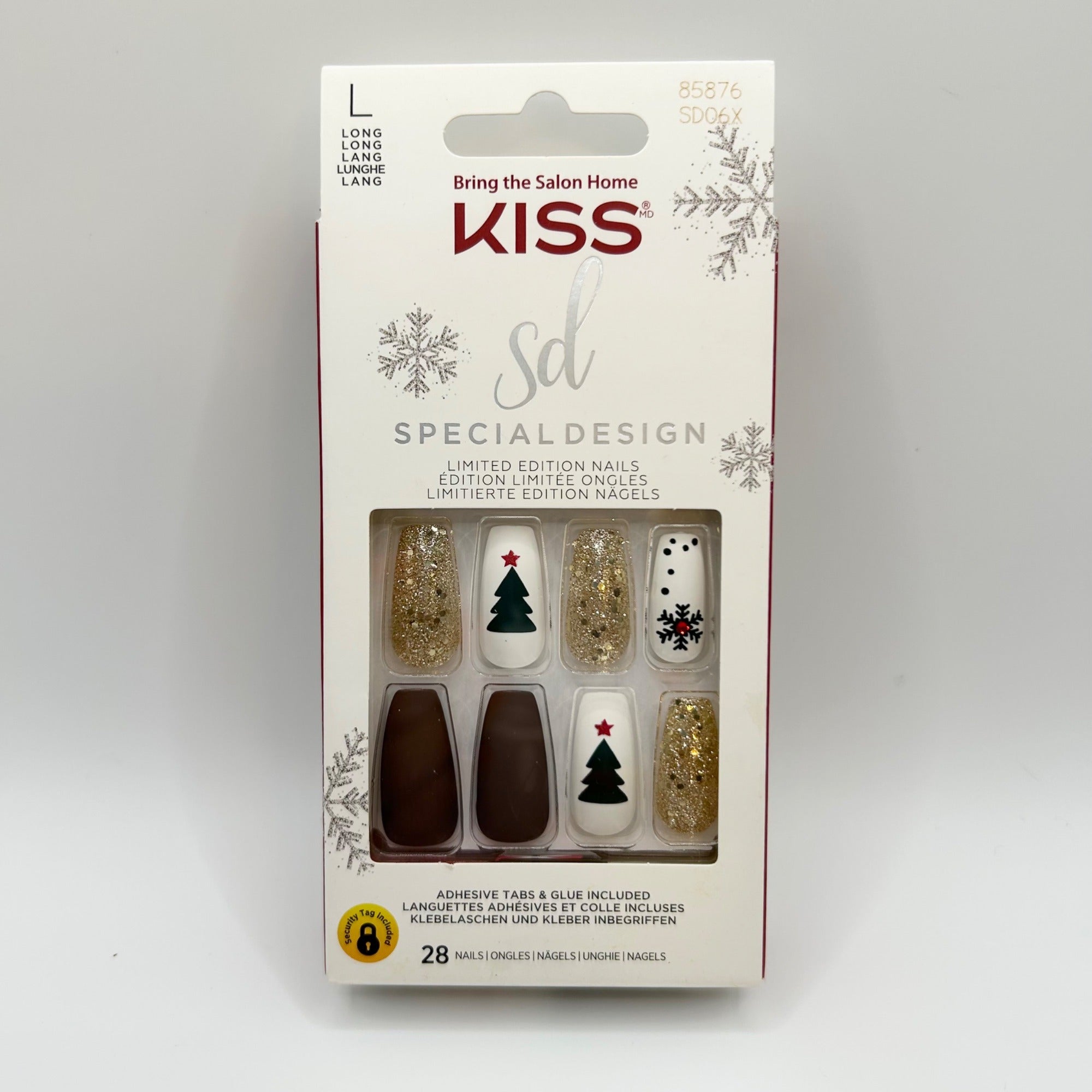 Kiss Special Design Long Press On Nails Brown White Gold Christmas Theme SD06X