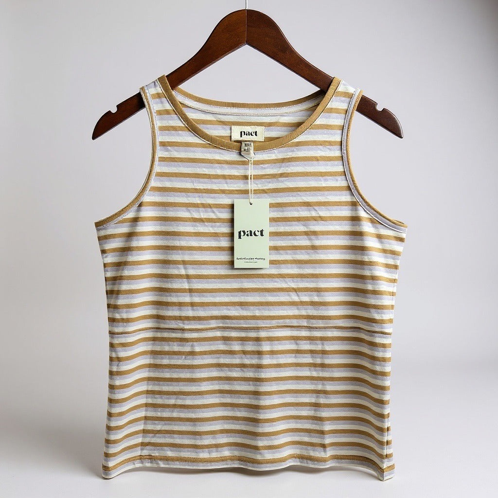 Womens Pact Small Tank Top Brown & White Striped Organic Cotton