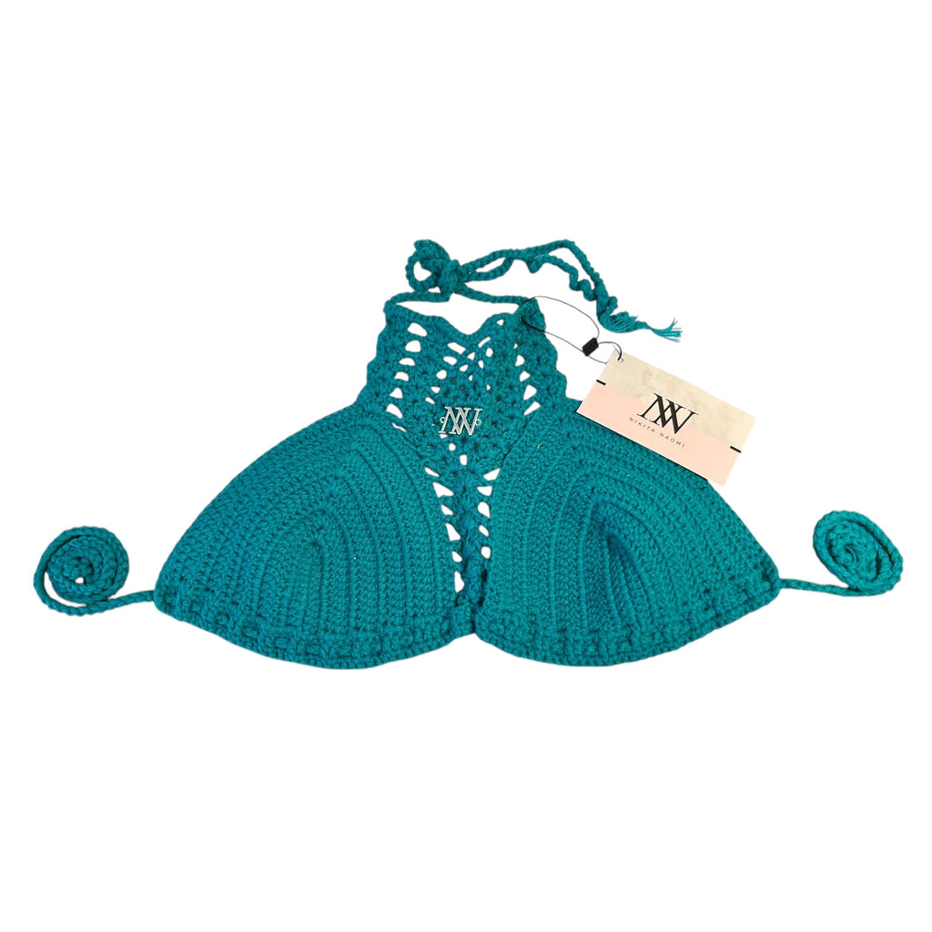 Teal Pineapple Halter Crochet Bikini Top by Nikita Naomi