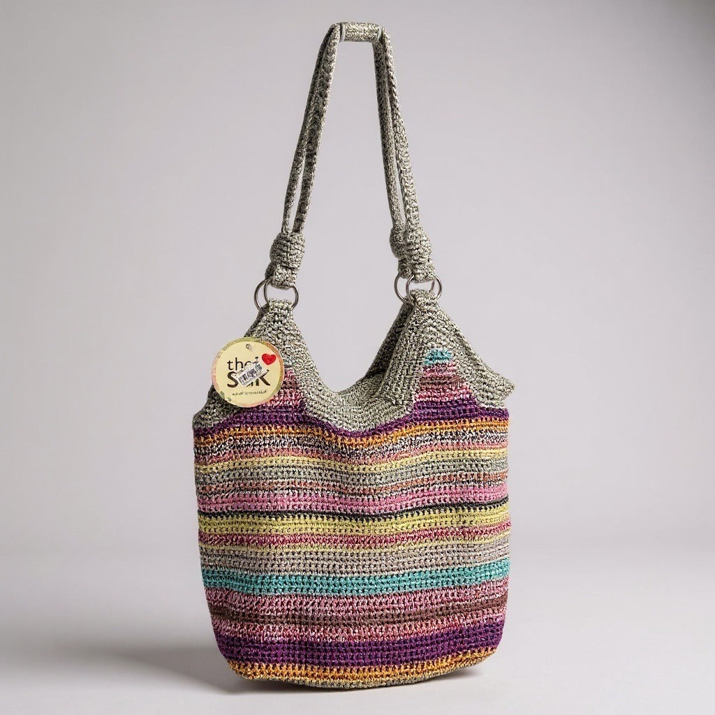 The Sak Crocheted Medium Tote Bag With Multicolor Stripes