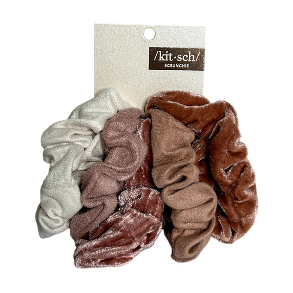 Kitsch (Pack of 4) Velvet Scrunchies Blush/Mauve NWT