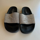 Fashion Nova Womens Rhinestone-Embellished Slides Black Size 6.5