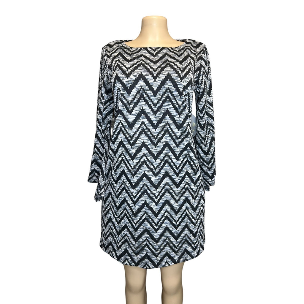 K-134 Emma & Michele Women's Size Medium Black Chevron Long Sleeve Dress