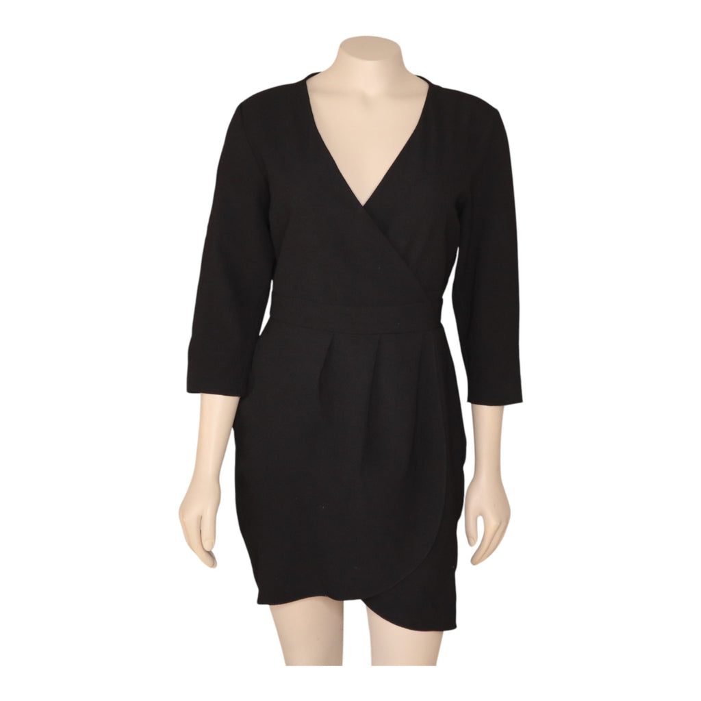 Asos Black Wrap Style Dress 3/4 Sleeves Tulip Hem Women’s US 6