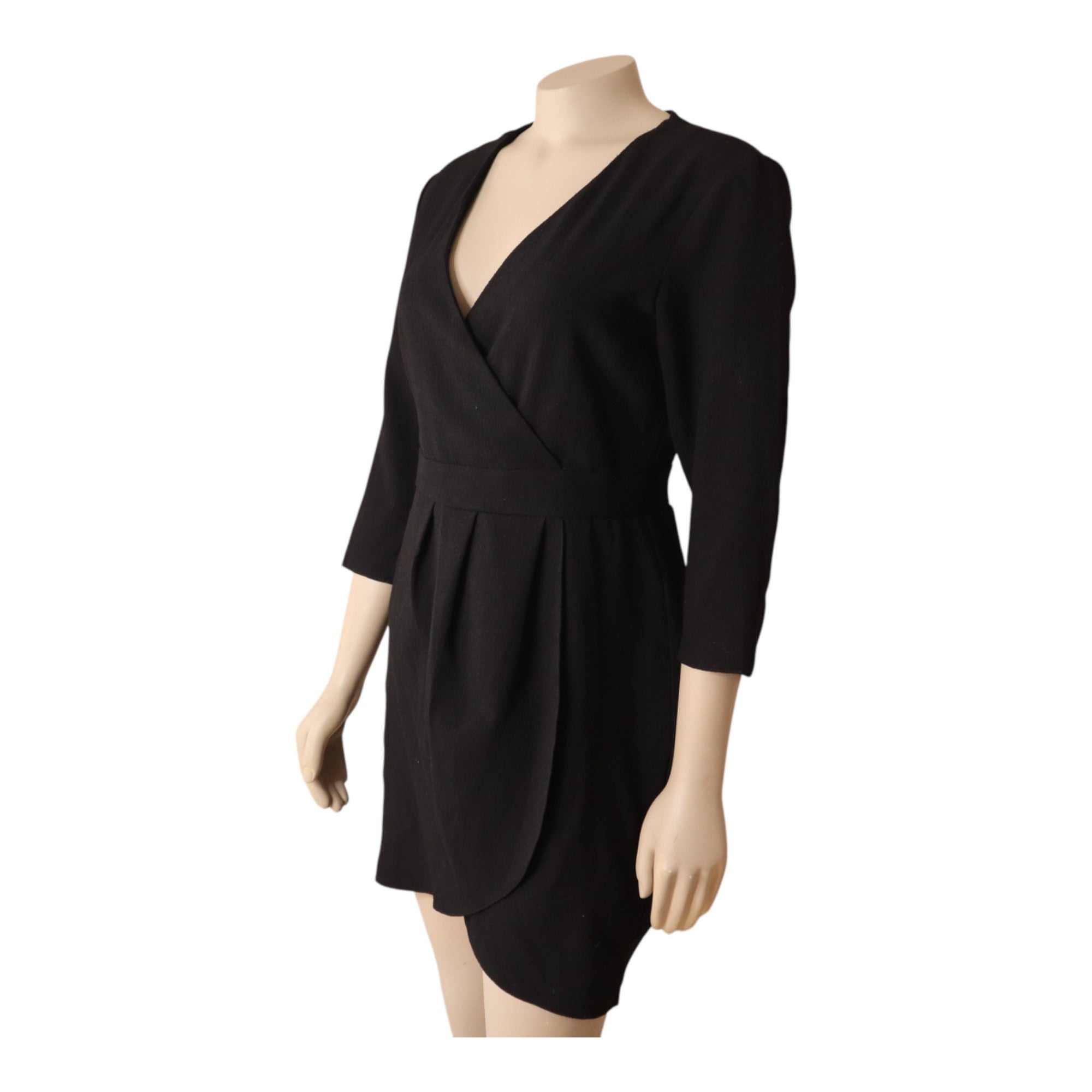 Asos Black Wrap Style Dress 3/4 Sleeves Tulip Hem Women’s US 6