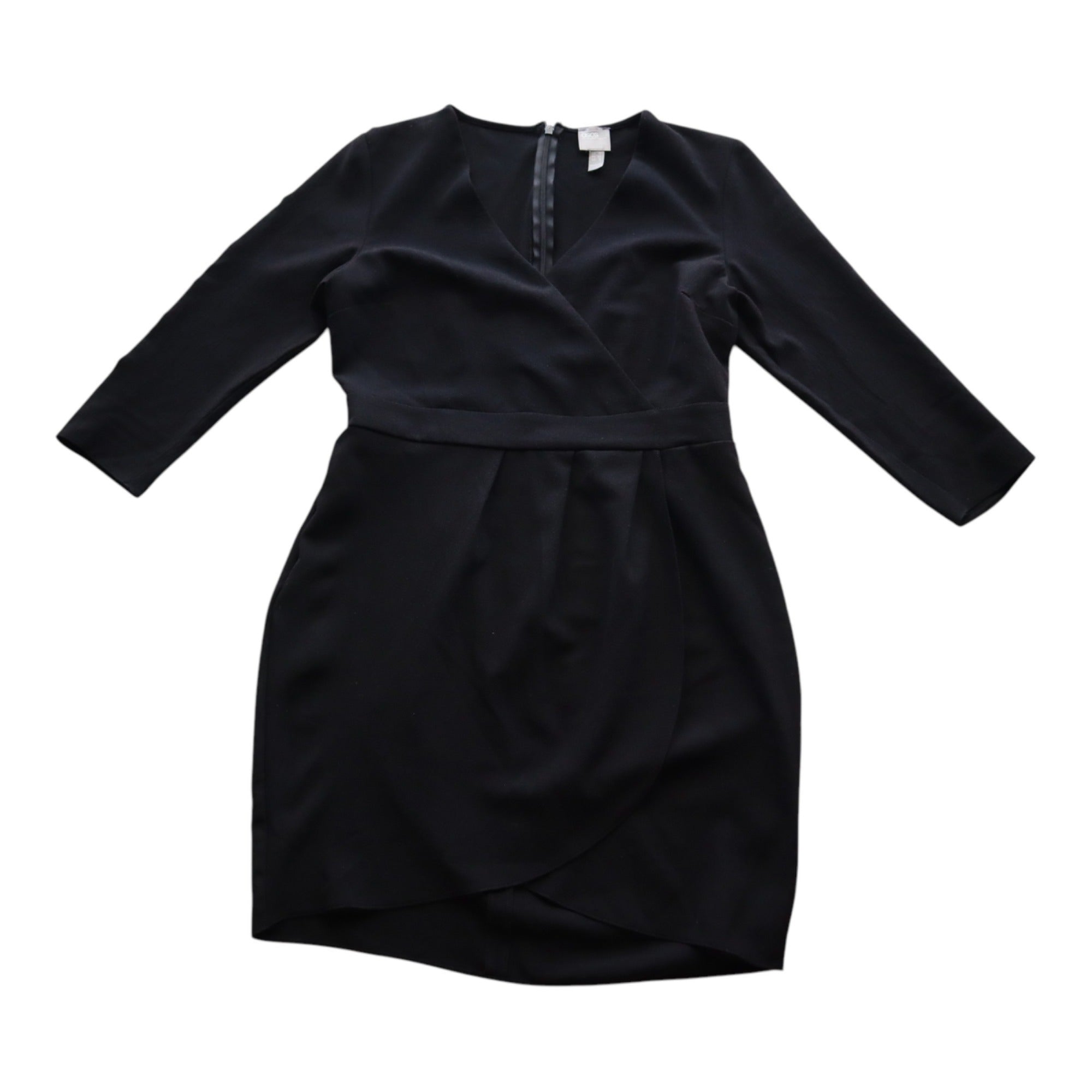 Asos Black Wrap Style Dress 3/4 Sleeves Tulip Hem Women’s US 6