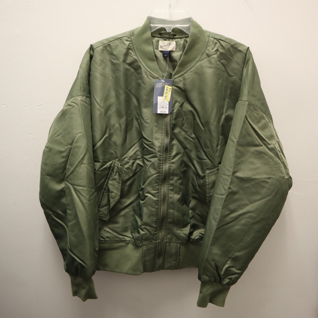 K-246 Universal Thread Women's Large Satin Bomber Jacket, Olive Green