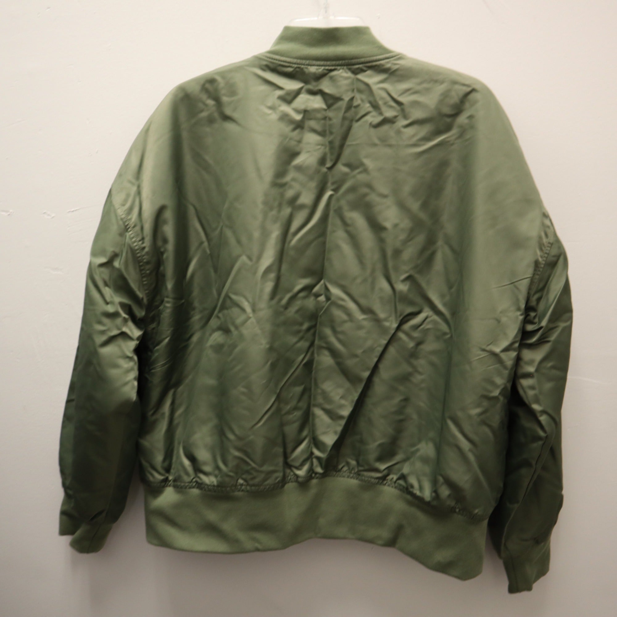K-246 Universal Thread Women's Large Satin Bomber Jacket, Olive Green