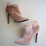 Shoe Republic LA Women's Velvet High-Heel Boots With Faux Fur Trim Size 7.5 Pink