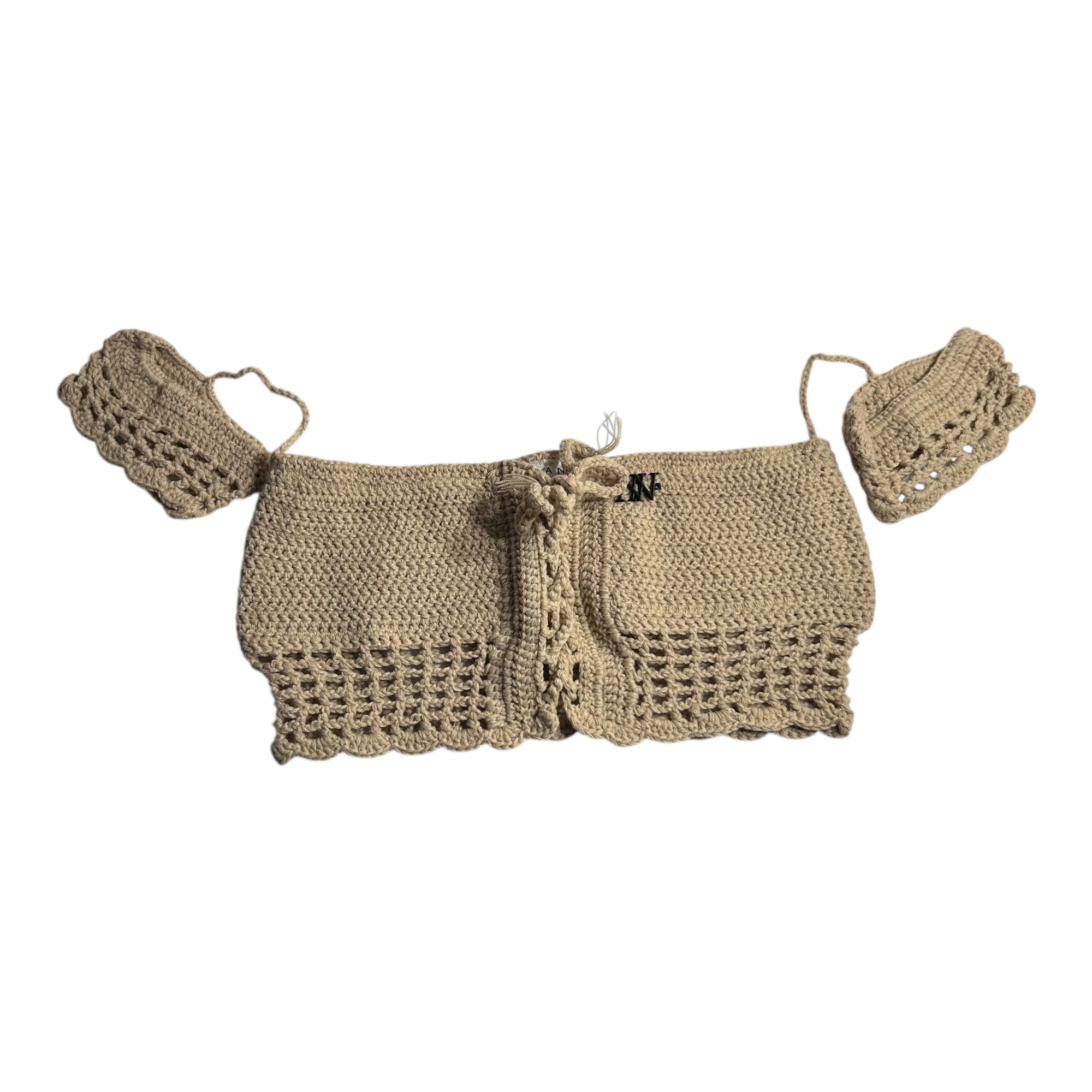 Beige Off the Shoulder Handmade Crochet Crop Top by Nikita Naomi