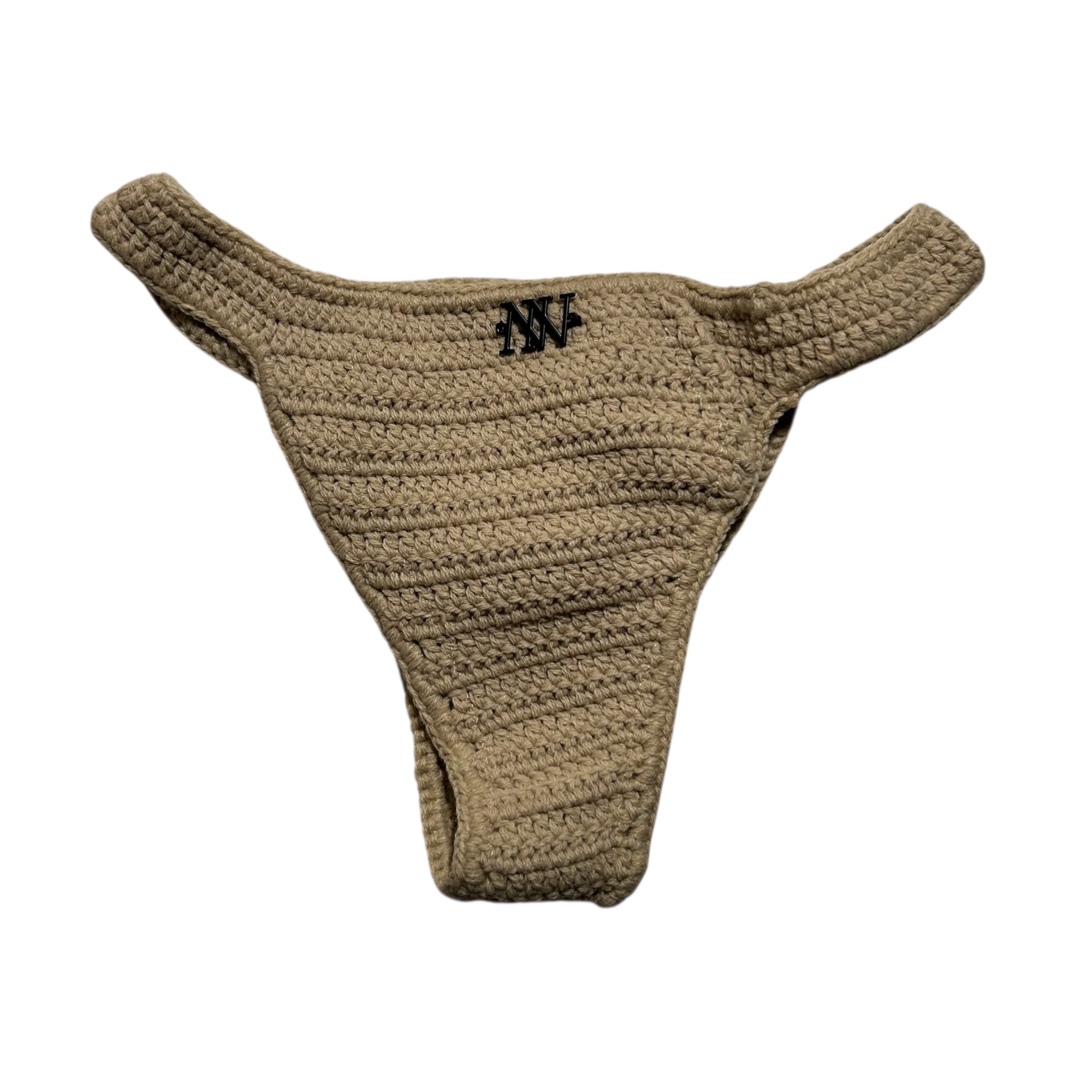 Beige Hipster Pull Up Crochet Bikini Bottom by Nikita Naomi