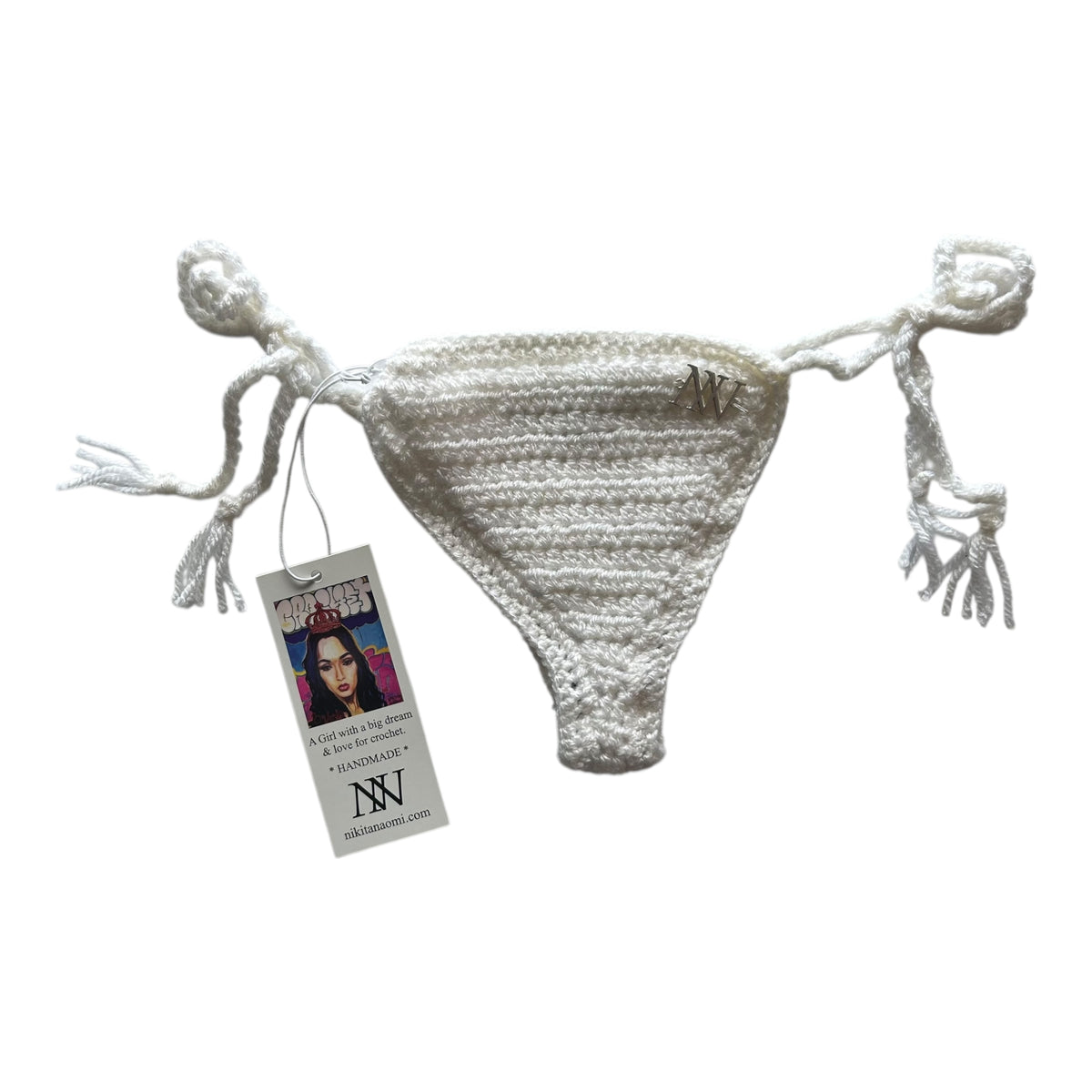 White Thong Crochet Bikini Bottom by Nikita Naomi