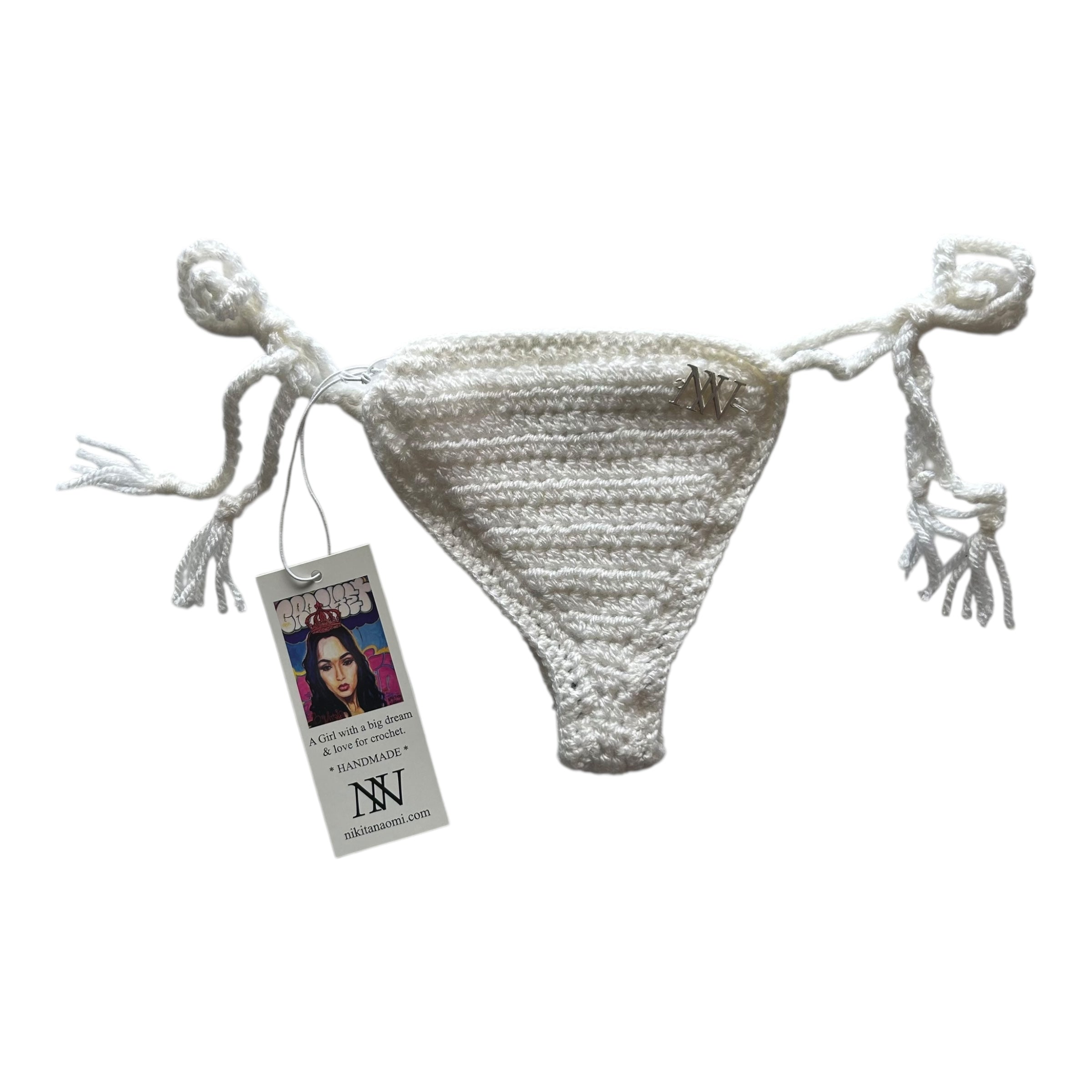 White Thong Crochet Bikini Bottom by Nikita Naomi