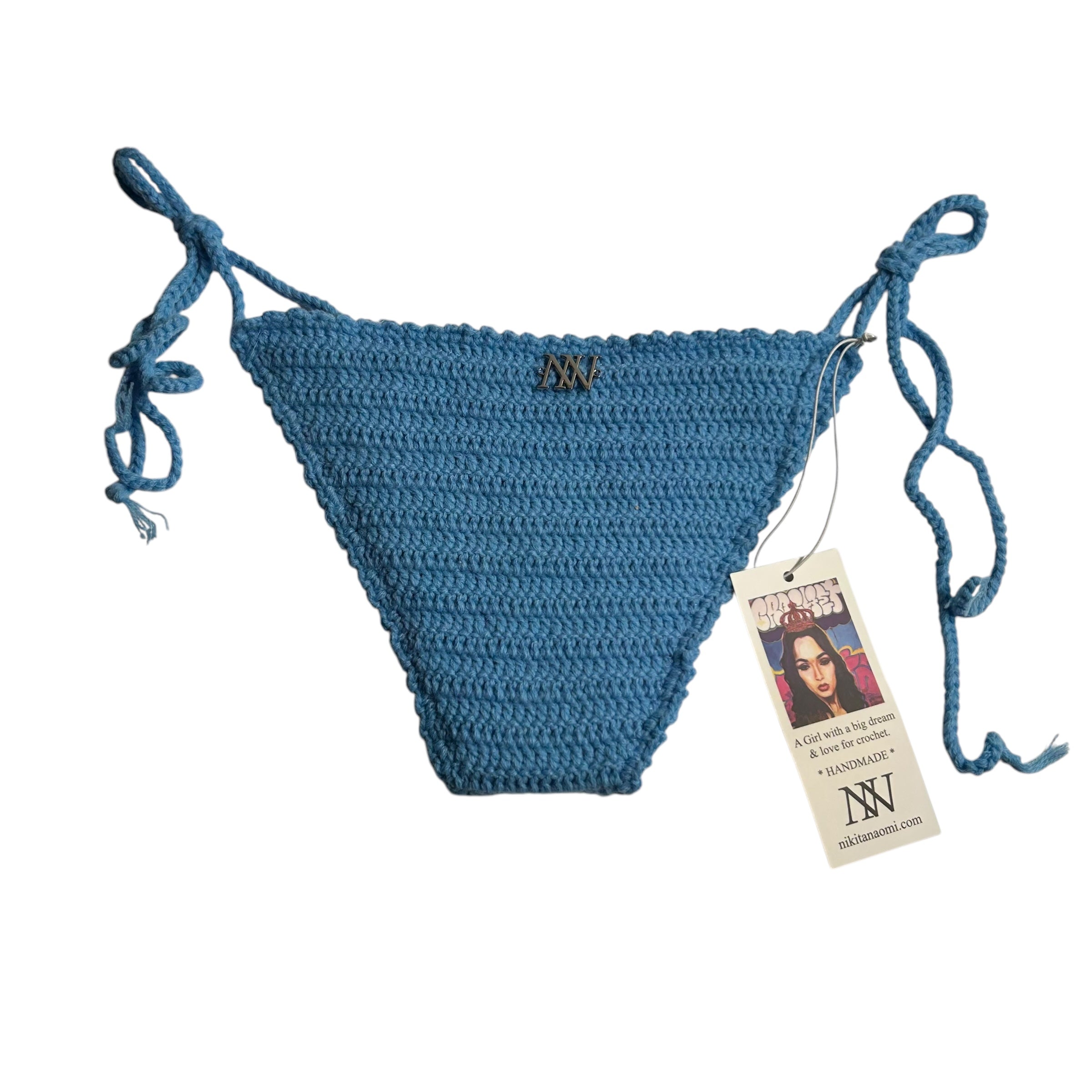 Sky Blue Wavy Edge Cheeky Crochet Bikini Bottom by Nikita Naomi