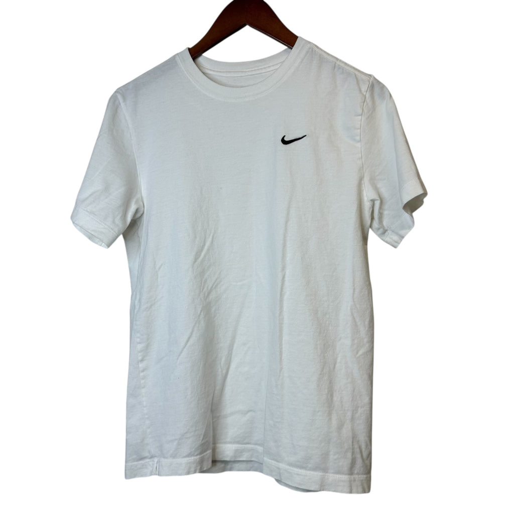 #862 Nike Size Small White Short Sleeves Cotton T-Shirt with Black Swoosh Logo