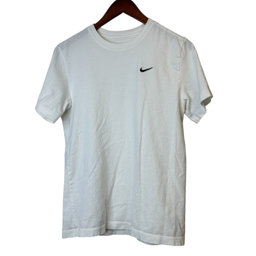 #862 Nike Size Small White Short Sleeves Cotton T-Shirt with Black Swoosh Logo