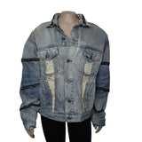 Carmar Blue Distressed Denim w/ Chain Links Button Up Jacket Women's Size Small