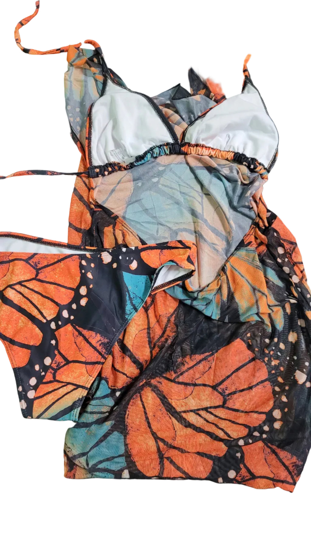 #1043 Butterfly Print 3 Piece Bikini Set Multicolor Mesh Cover-Up Swimsuit