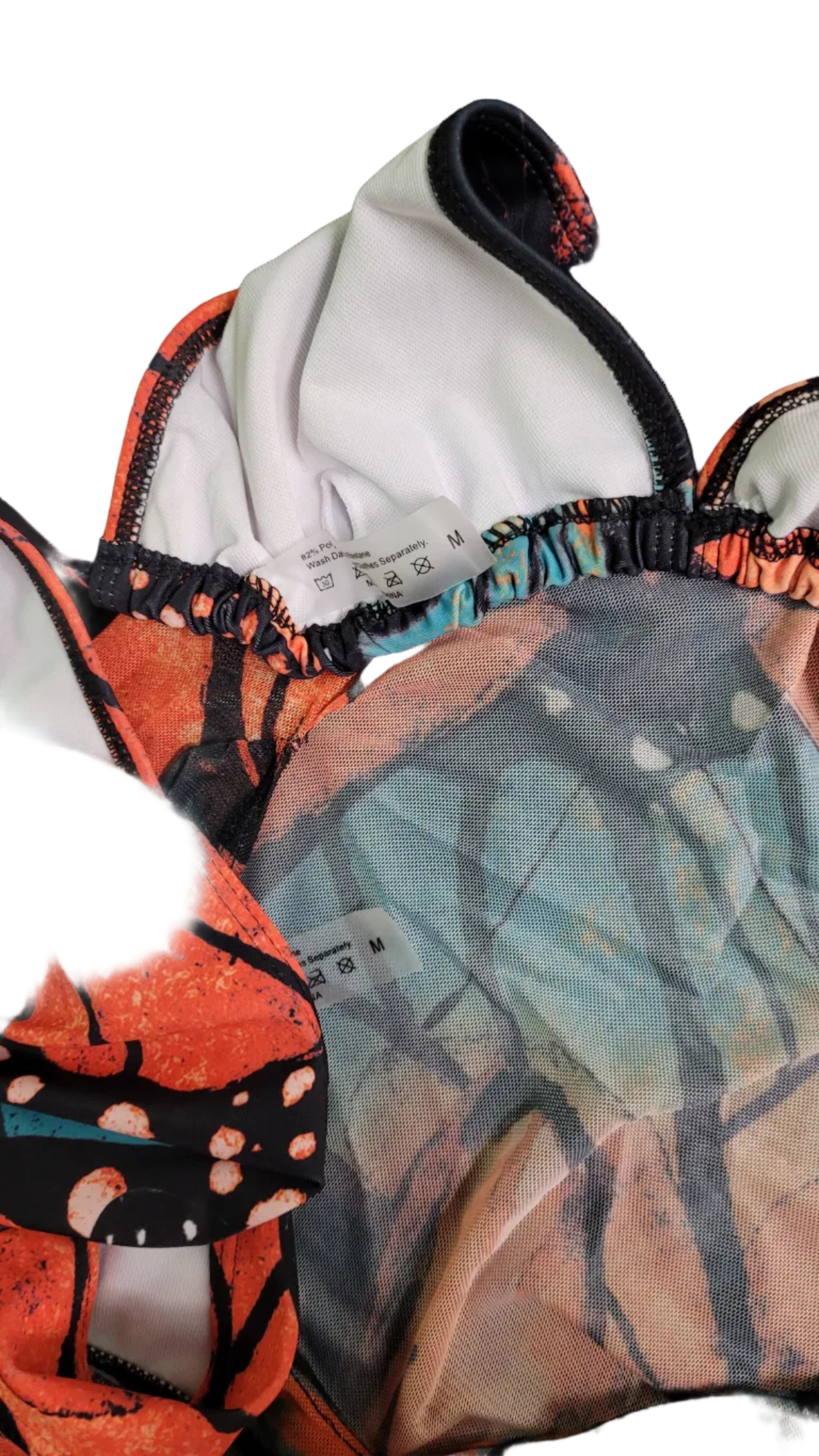 #1043 Butterfly Print 3 Piece Bikini Set Multicolor Mesh Cover-Up Swimsuit