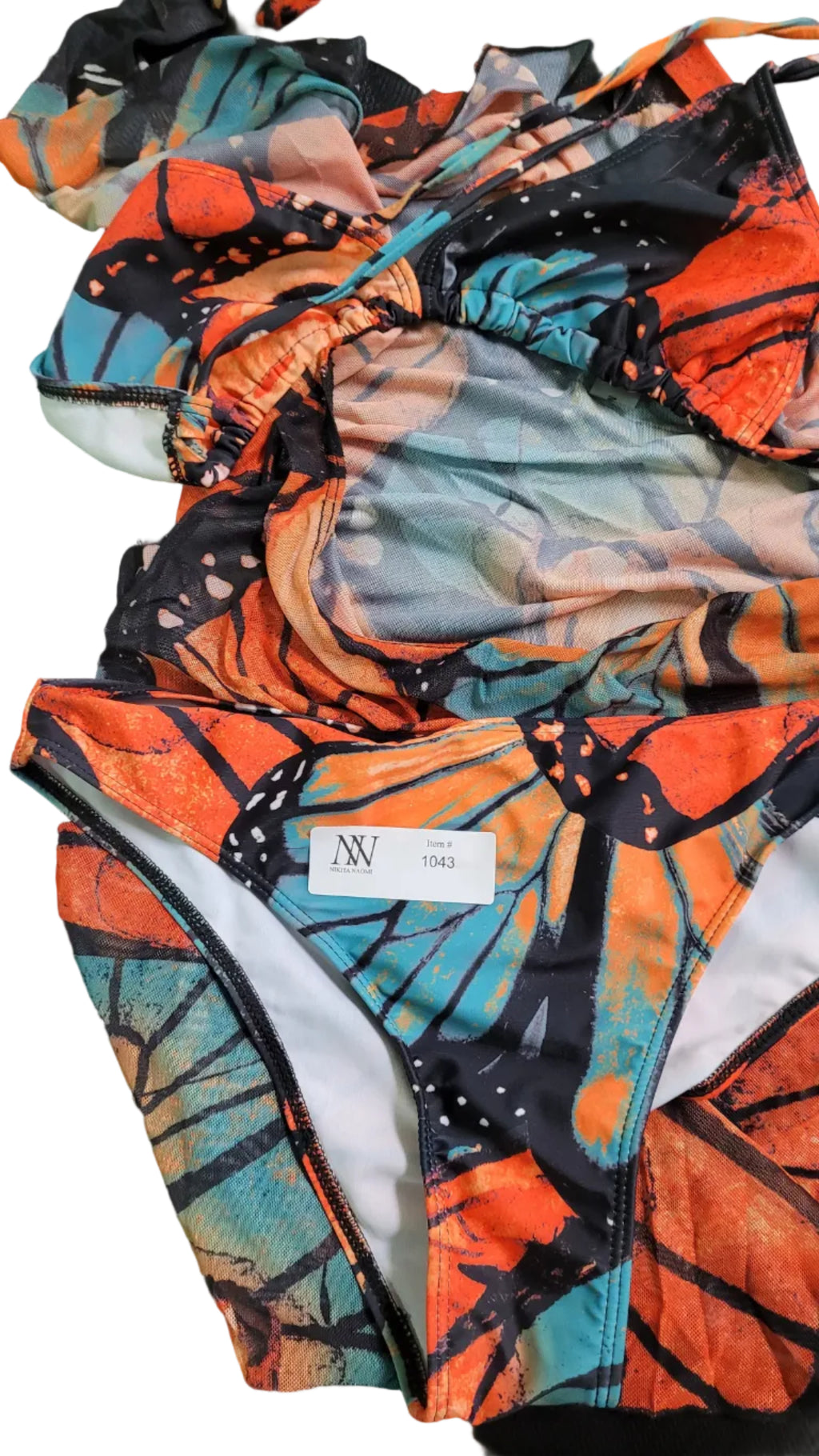 #1043 Butterfly Print 3 Piece Bikini Set Multicolor Mesh Cover-Up Swimsuit