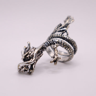 Stainless Steel Silver Tone Finger Ring for Women's, Dragon Design size 8