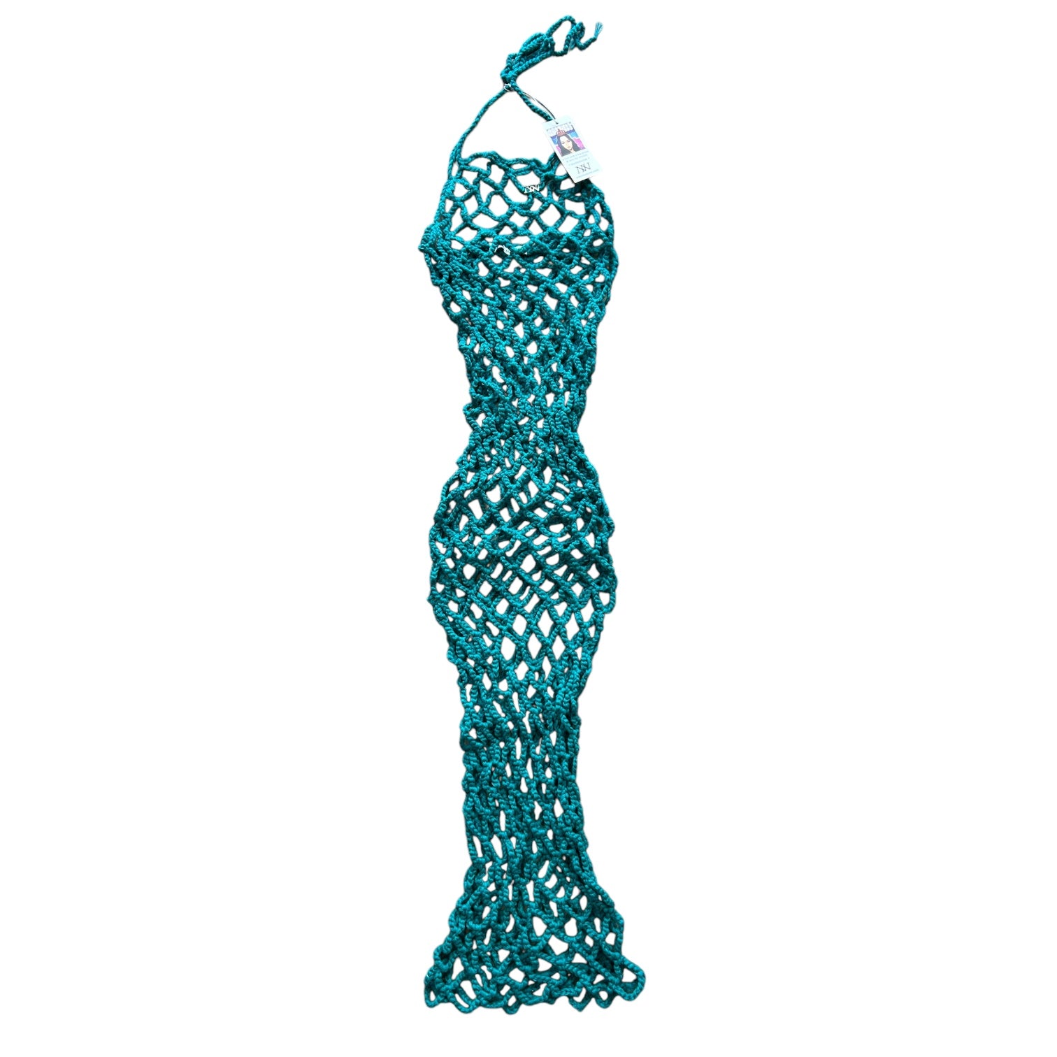 Teal Crochet Fishnet Beachwear Dress by Nikita Naomi