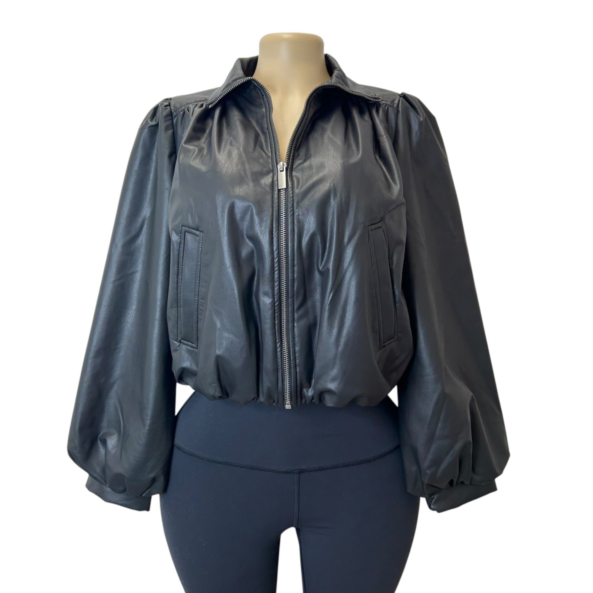 K-82 Universal Thread Women's Gathered Bomber Jacket Black Size XS