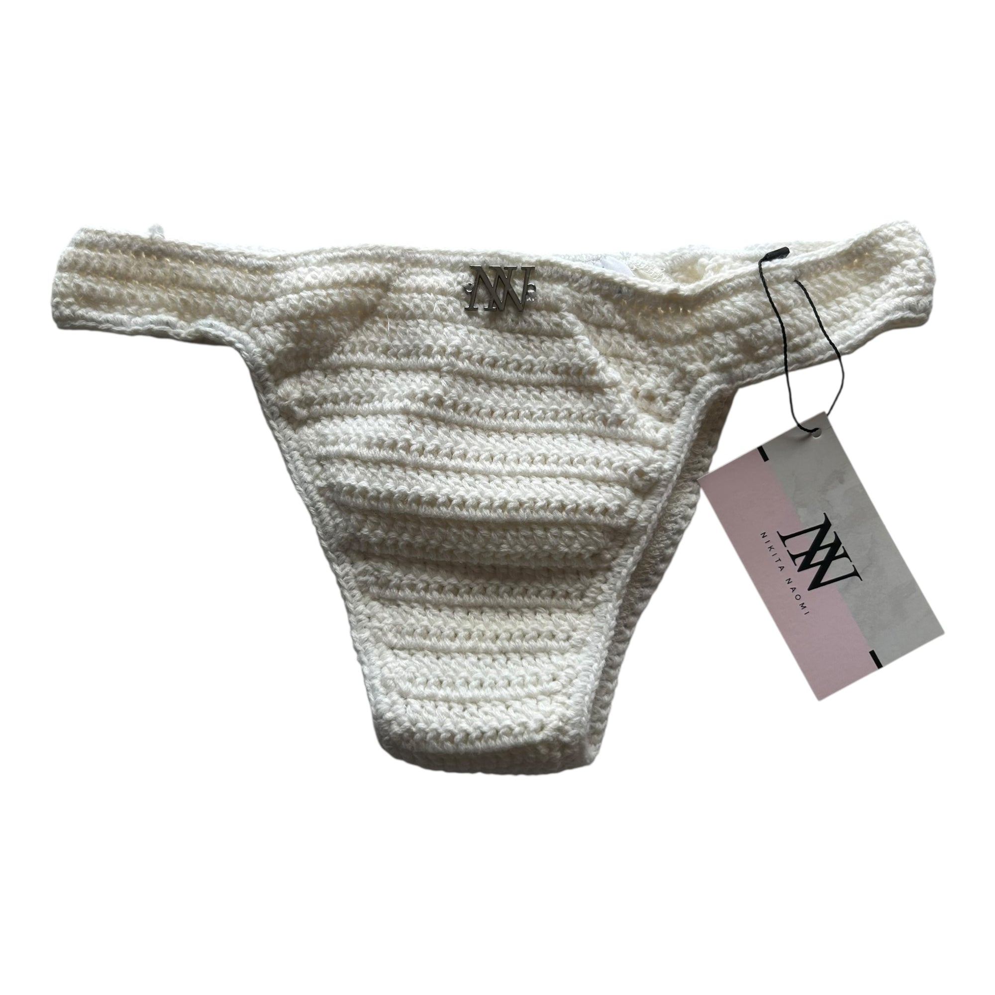 White Hipster Pull Up Crochet Bikini Bottom by Nikita Naomi